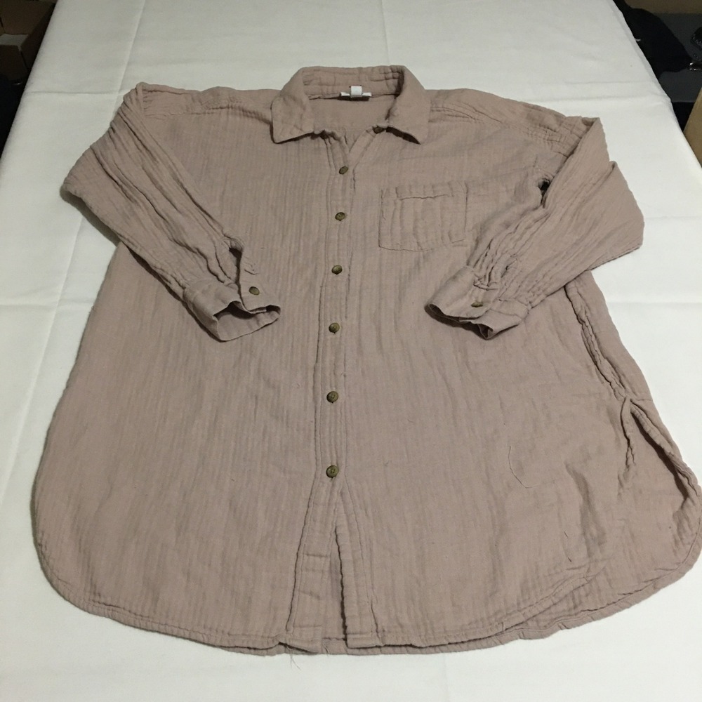 Pure Jill Long Sleeve Button Shirt Women Medium Gauze Cotton
